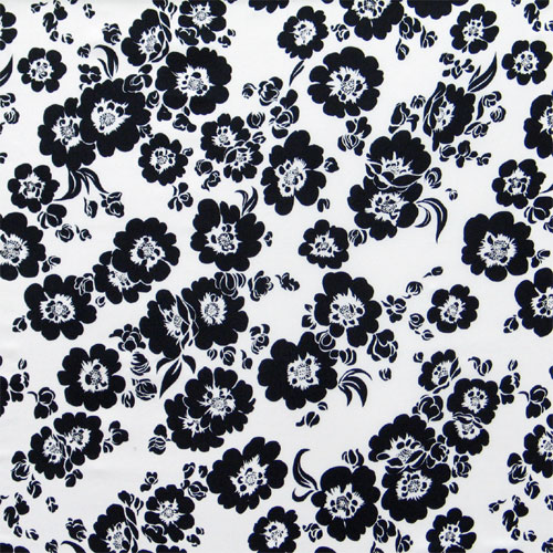 011B-8012-4 : Printed Charmeuse, 45" (Organic Floral, Black on White)