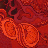 Printed Crepe De Chine, 14mm, 45" - The Tattoo, Reds 014F - 1003-4 Printed Crepe De Chine, 14mm, 45" - The Tattoo, Reds 014F - 1003-4